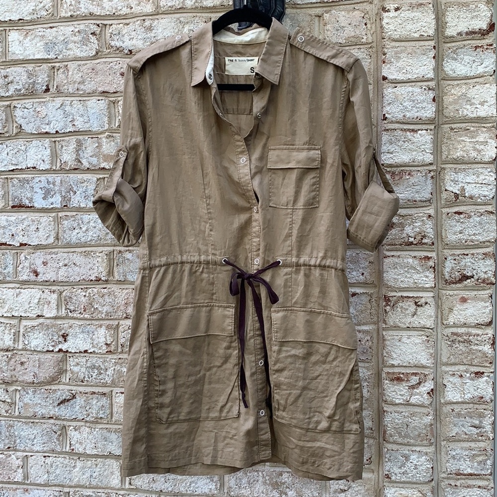 Rag and Bone khaki Collared Button Shirt Dress S